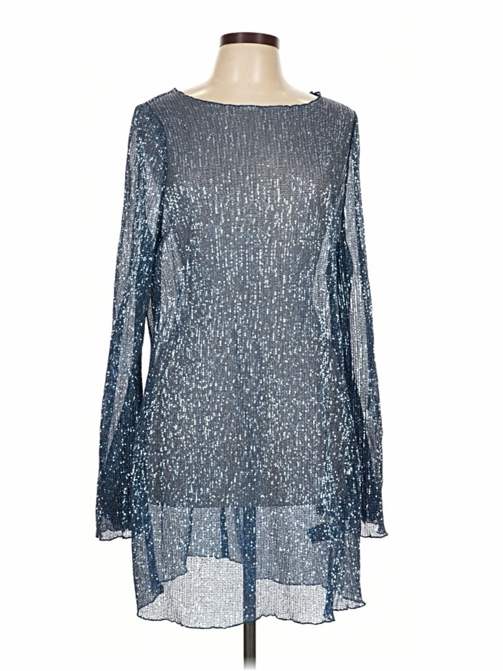 H&M Silver-Blue Sequin Long Sleeve Dress
